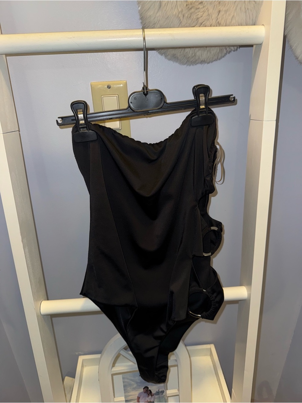 Black Ring-Detail Bodysuit with Side Cutouts - Women